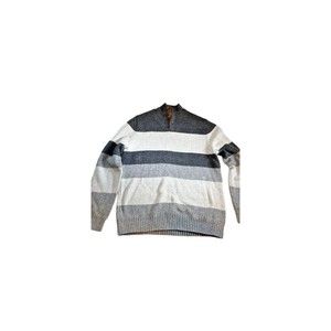 Chaps Mens Gray Stripes Cotton Long Sleeve 3-button Collar Sweater Size Medium